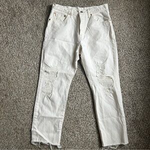 Levi’s Premium White High Rise Distressed Denim Jeans Casual Neutral 32